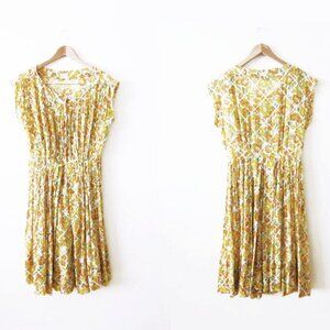 Vintage 50s Dress / Cotton Sundress / Yellow Floral Golden Poppy / Retro 50's